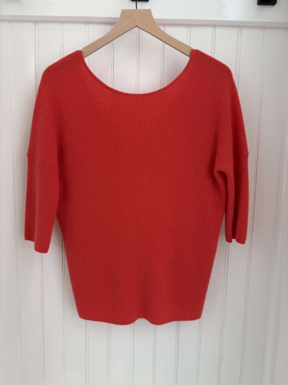 Maje 100% Cashmere Oversized V Back Sweater Coral Red 3/4 Sleeve Size 0 XS